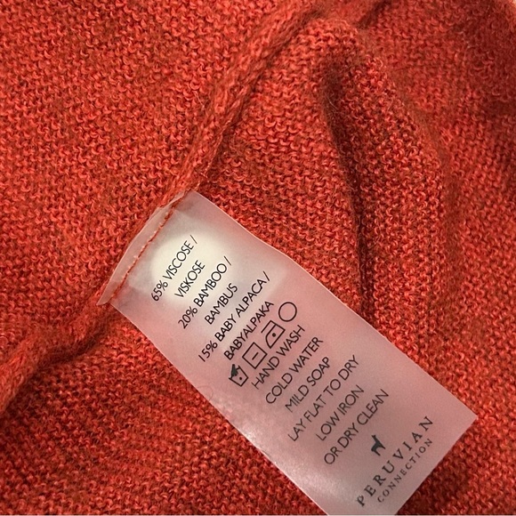 Peruvian Connection Long Sleeve V-Neck Light Sweater Alpaca Blend Orange Size L - Picture 5 of 6